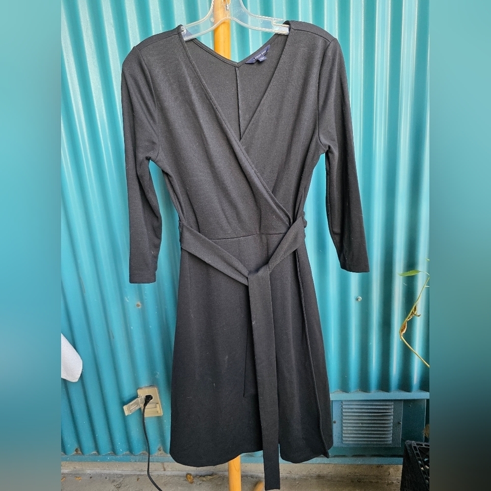 Lands' End Black Long Sleeve Wrap Dress